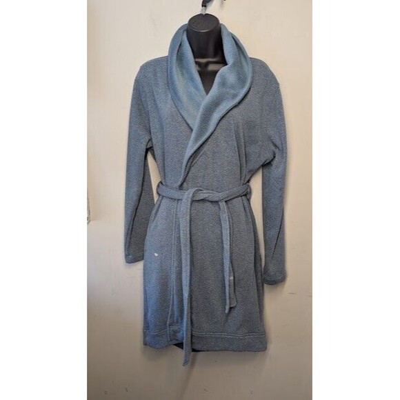 Ugg Duffield Fleece & Jersey Belted Bath Robe Weathered Blue Sz L - Picture 1 of 9